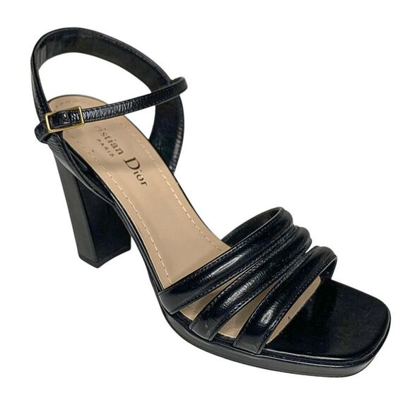 Christian Dior Dior Call Strappy Heeled Sandal EU 37.5 Black Patent Leather - Picture 1 of 12